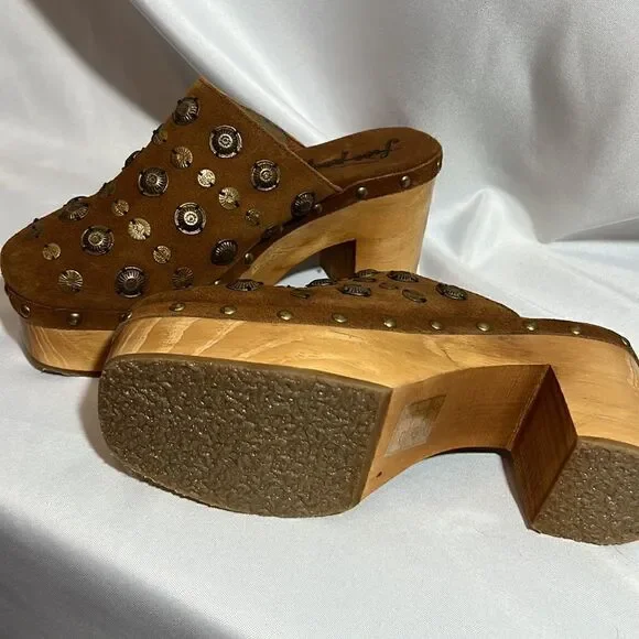FREE PEOPLE CLAUDIA CLOGS NEW BROWN LEATHER
